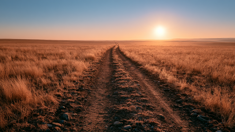 A straight desert path leading toward sunrise, symbolizing preparing the way of the Lord.